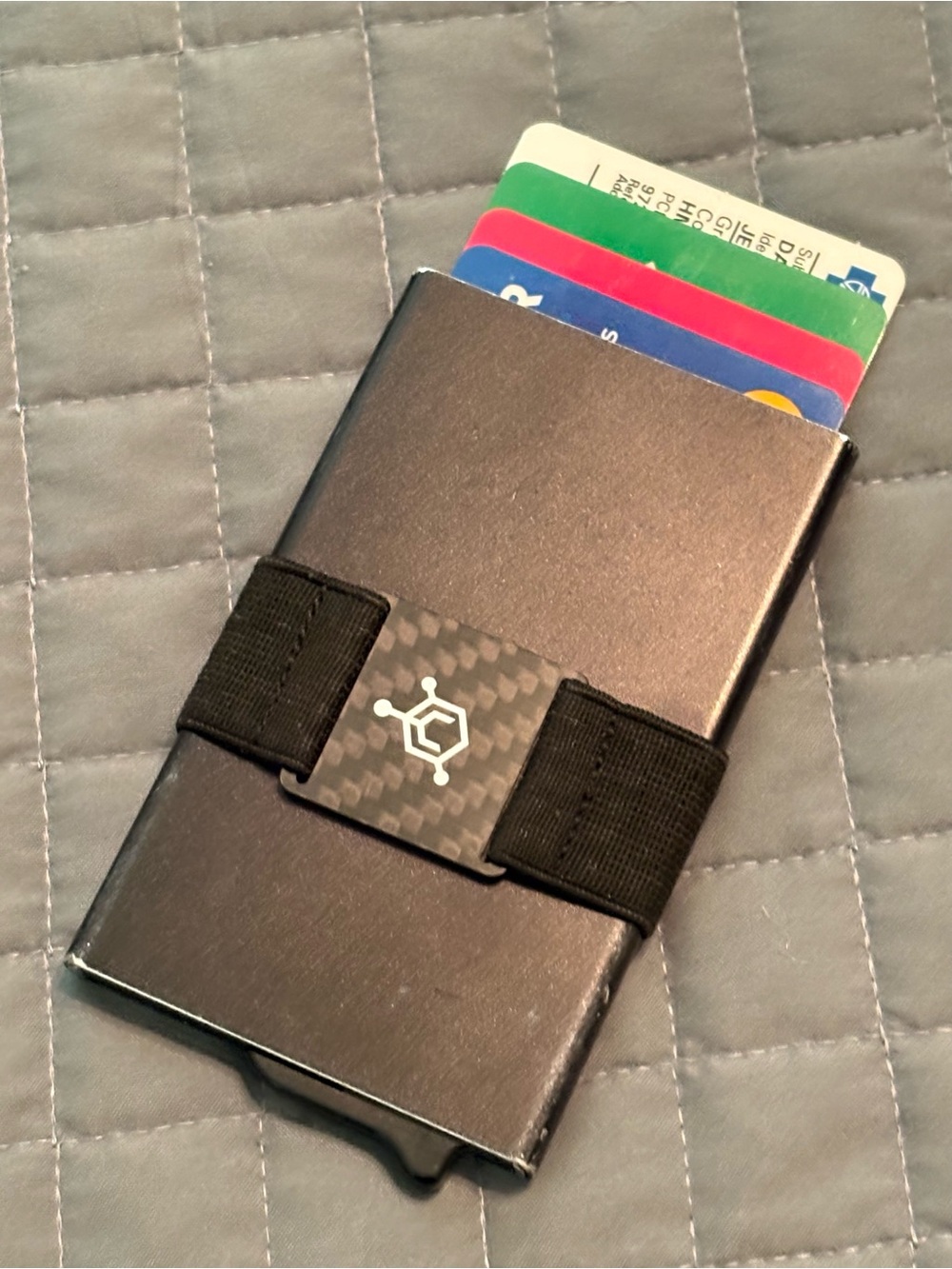 Carbon-Accent Black Money Clip Card Wallet with Elastic Strap